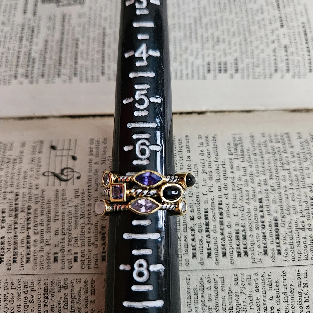 Elegant Multi-Stone Gold and Silver Ring Set - Picture 4 of 5